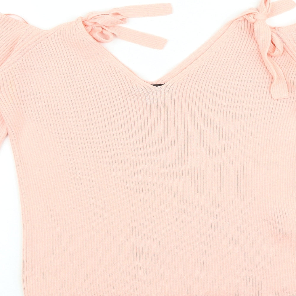 Primark Womens Pink V-Neck Acrylic Pullover Jumper Size 12