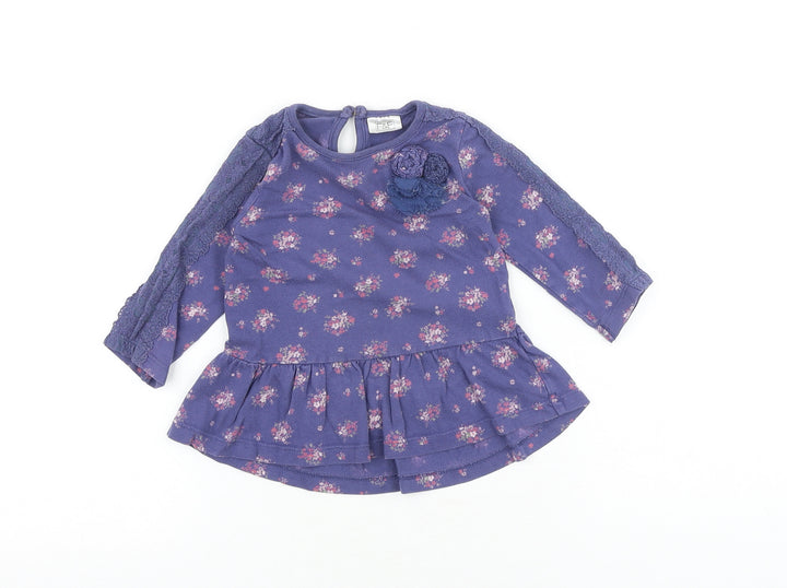 F&F Baby Purple Floral 100% Cotton A-Line Size 6-9 Months Round Neck Button