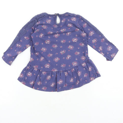 F&F Baby Purple Floral 100% Cotton A-Line Size 6-9 Months Round Neck Button