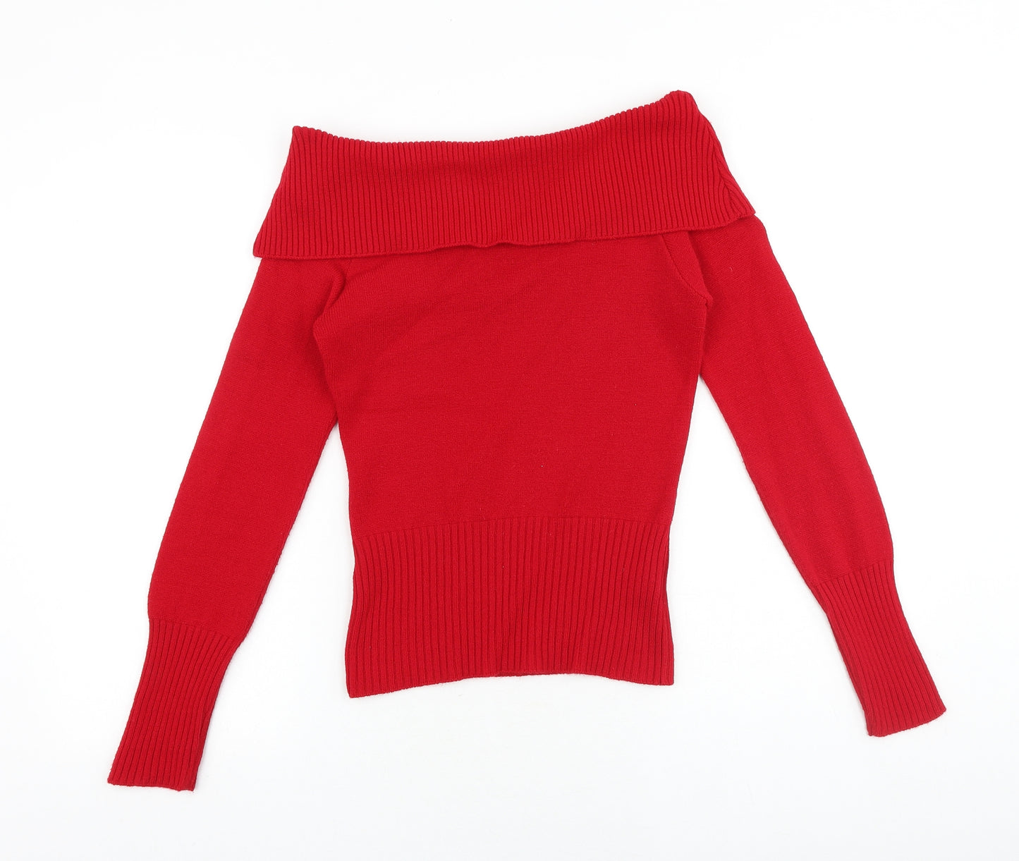 New Look Womens Red Boat Neck Acrylic Pullover Jumper Size M