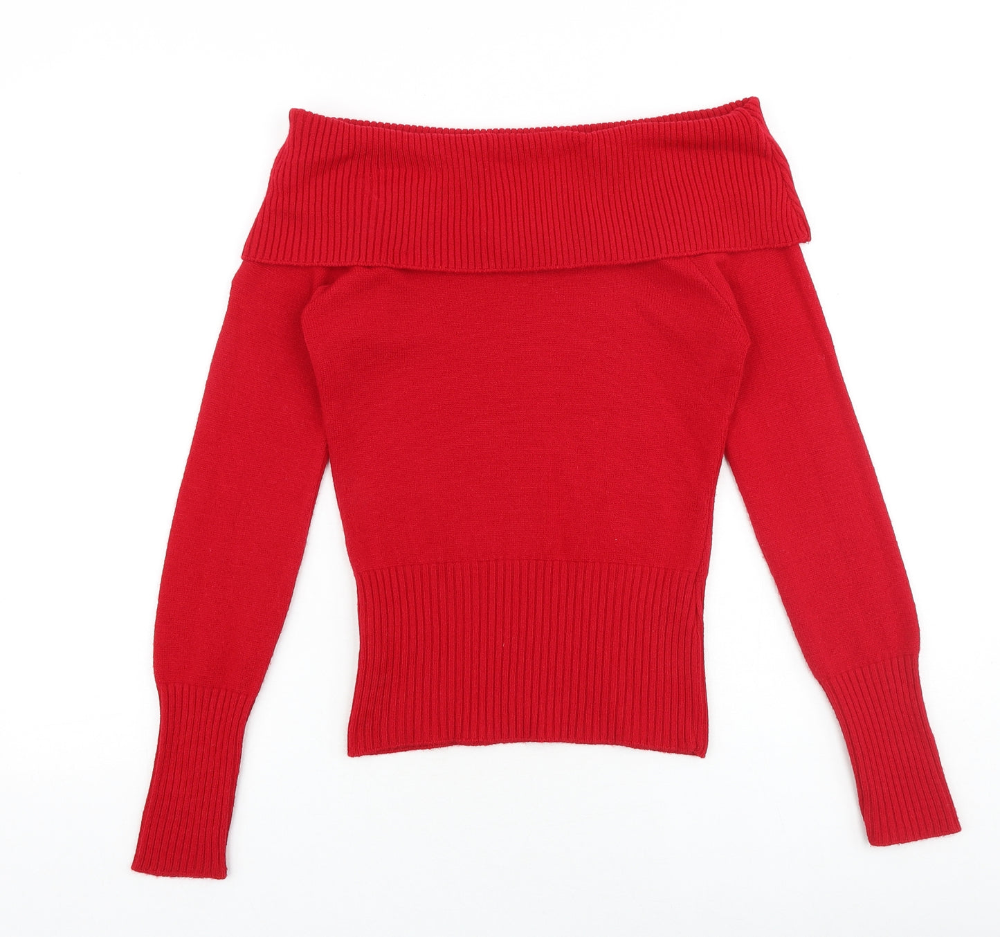 New Look Womens Red Boat Neck Acrylic Pullover Jumper Size M