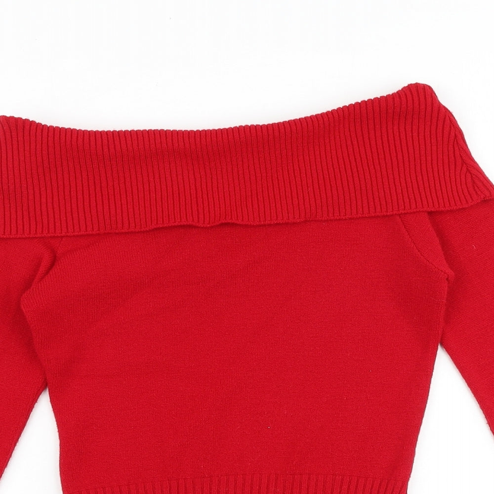 New Look Womens Red Boat Neck Acrylic Pullover Jumper Size M