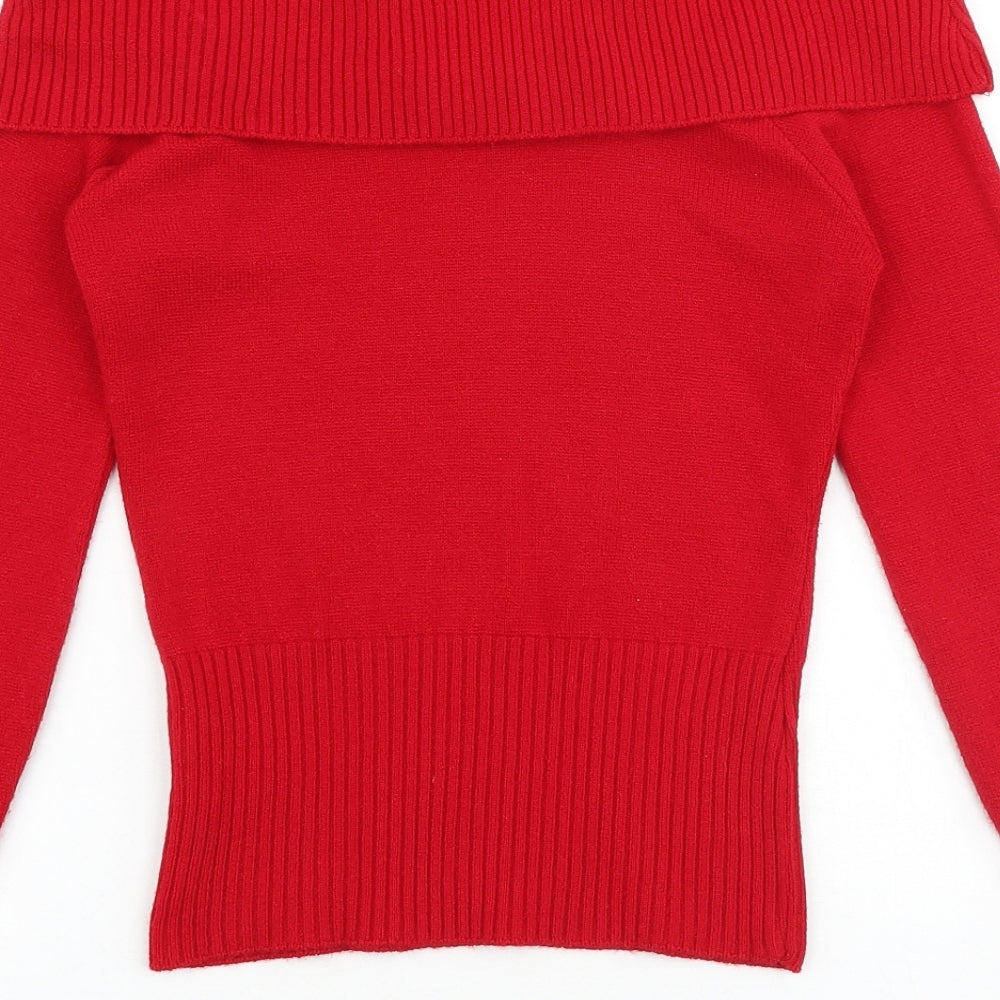 New Look Womens Red Boat Neck Acrylic Pullover Jumper Size M