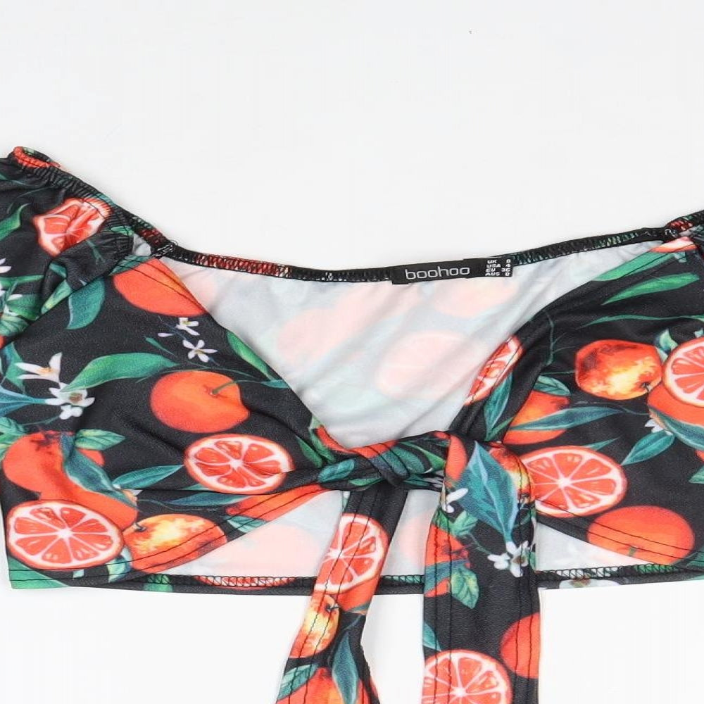 Boohoo Womens Black Geometric Polyester Cropped Blouse Size 8 V-Neck