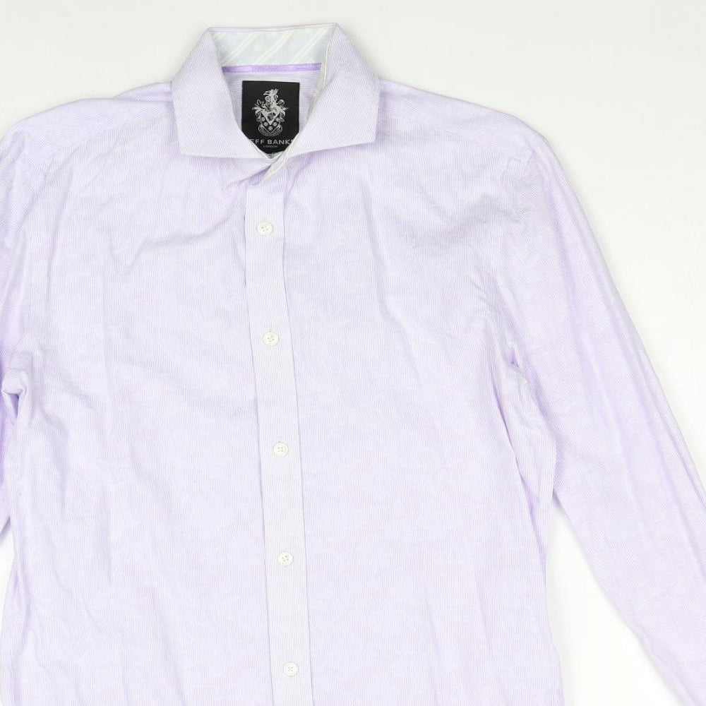 Jeff Banks Mens Purple Geometric 100% Cotton Dress Shirt Size 14.5 Collared Button