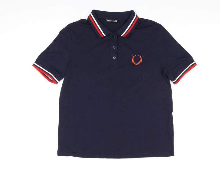 SheIn Boys Blue Polyester Pullover Polo Size M Collared Button - Contrasting Trim