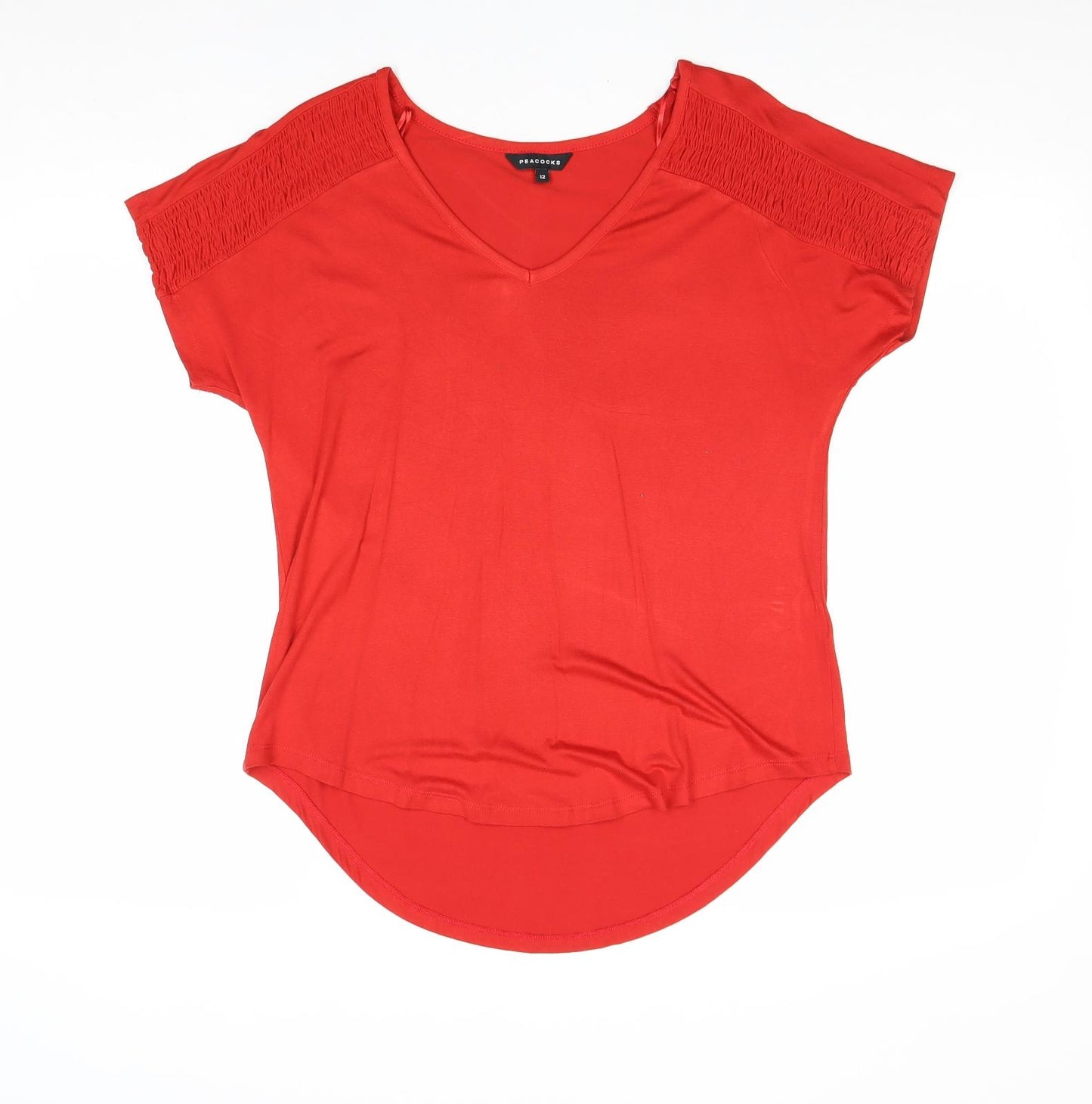 Peacocks Womens Red Viscose Basic T-Shirt Size 12 V-Neck