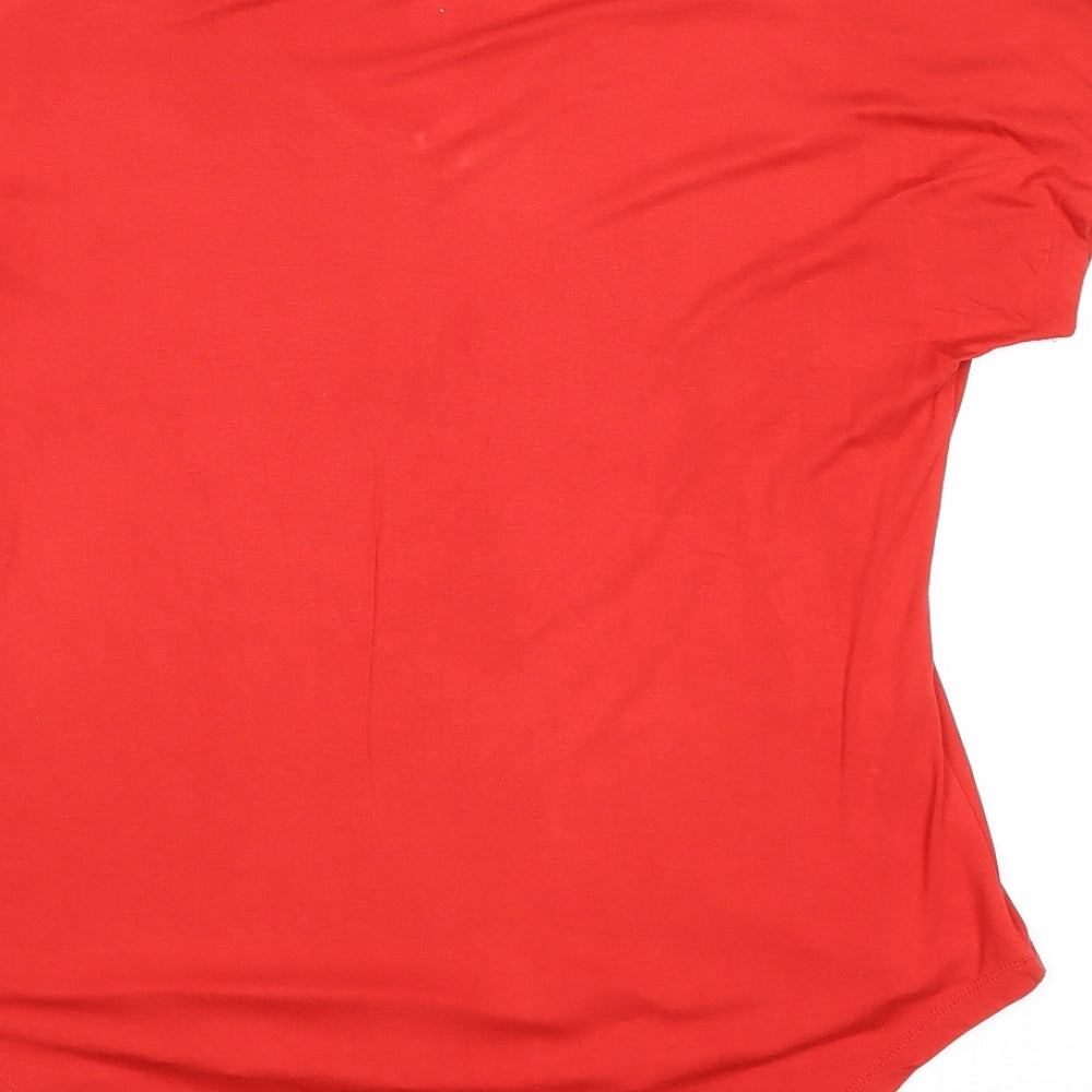 Peacocks Womens Red Viscose Basic T-Shirt Size 12 V-Neck