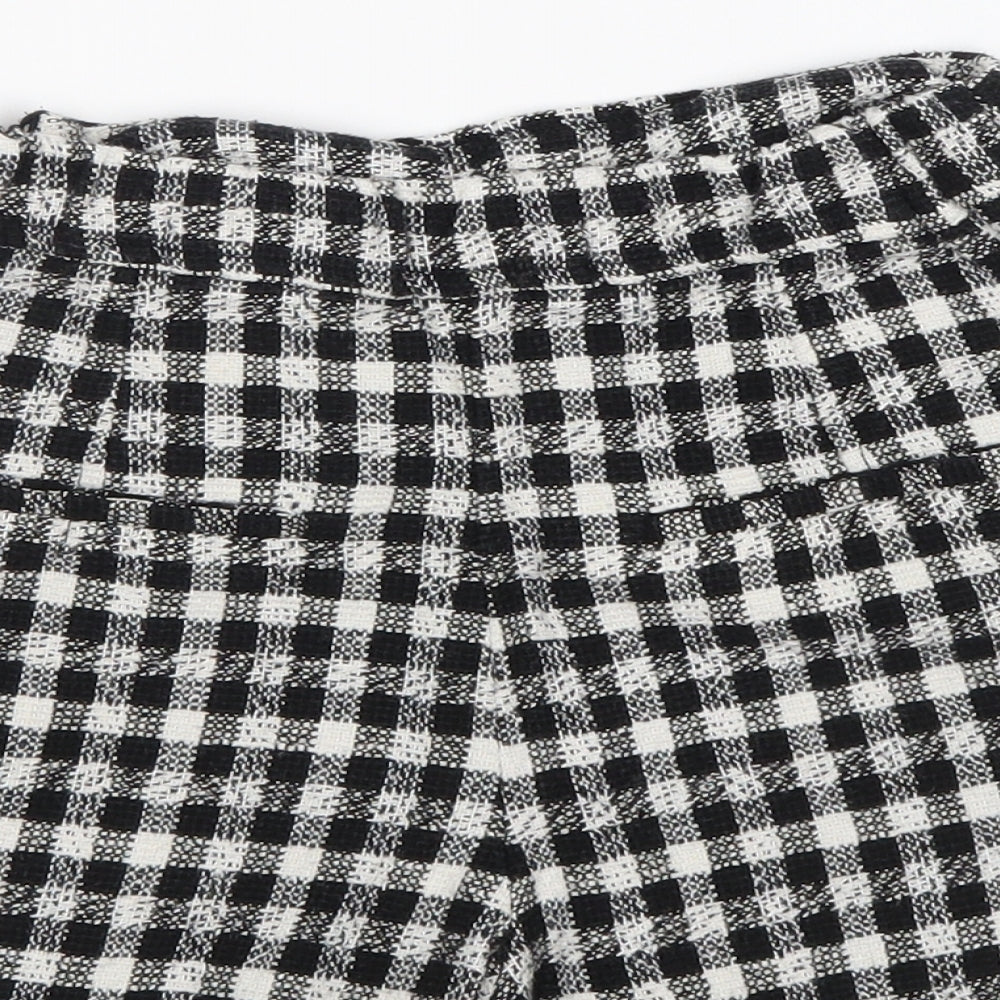 Bershka Womens Black Check Cotton Mini Skort Size 6 Zip