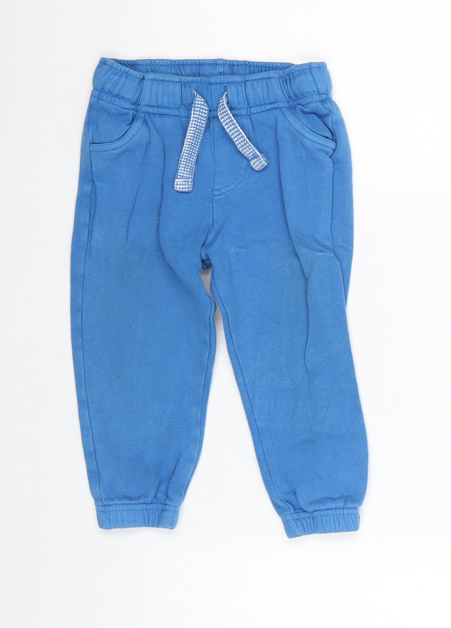 F&F Boys Blue 100% Cotton Jogger Trousers Size 18-24 Months Drawstring
