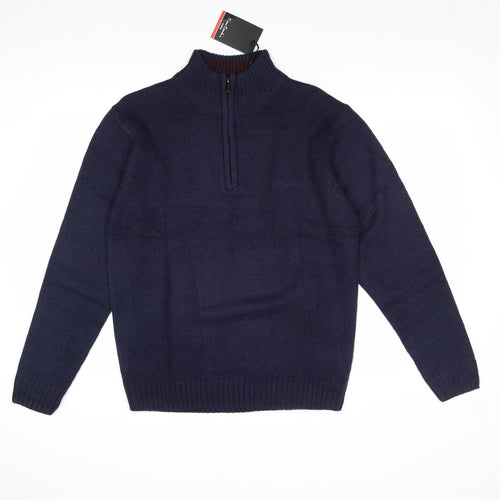 Pierre Cardin Mens Blue High Neck Acrylic Pullover Jumper Size S Long Sleeve