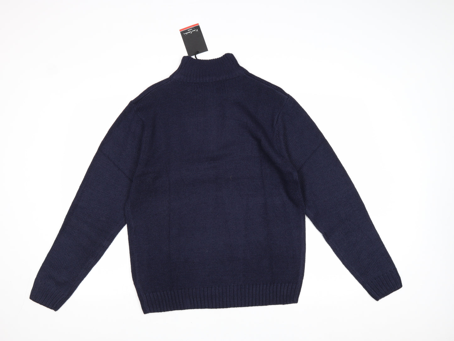 Pierre Cardin Mens Blue High Neck Acrylic Pullover Jumper Size S Long Sleeve
