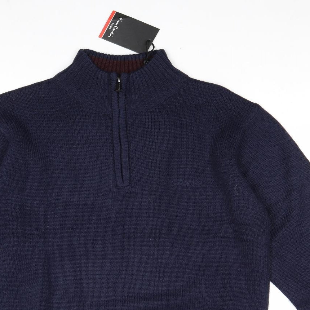 Pierre Cardin Mens Blue High Neck Acrylic Pullover Jumper Size S Long Sleeve