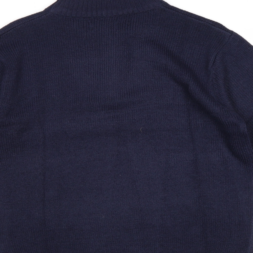 Pierre Cardin Mens Blue High Neck Acrylic Pullover Jumper Size S Long Sleeve