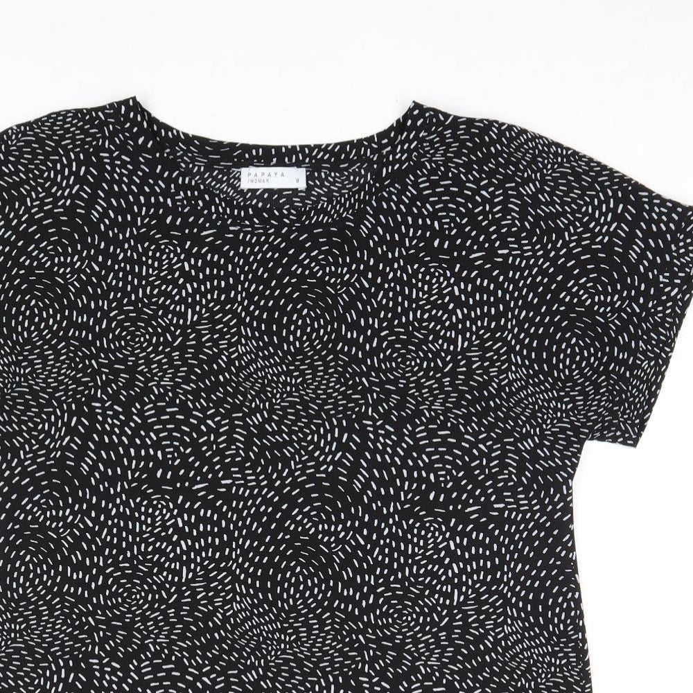 Papaya Womens Beige Geometric Polyester Basic Blouse Size 8 Round Neck