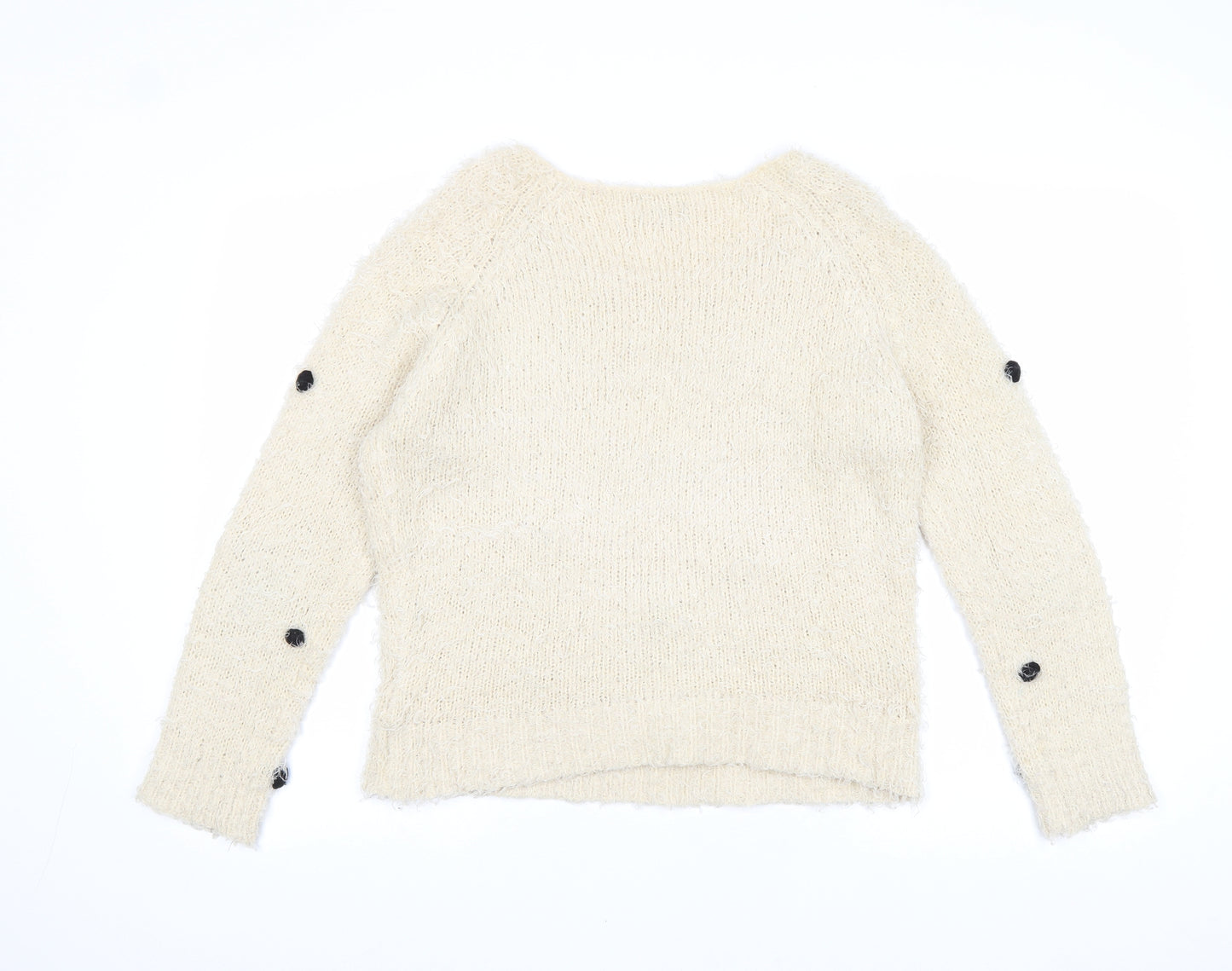 Lottie Loves Womens Beige Boat Neck Polyester Pullover Jumper Size 12 - Pom Pom Detail