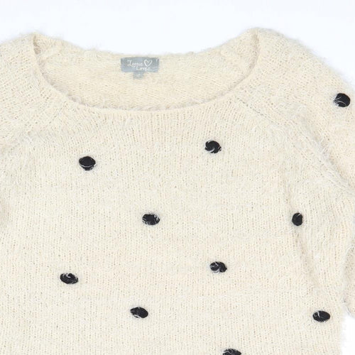 Lottie Loves Womens Beige Boat Neck Polyester Pullover Jumper Size 12 - Pom Pom Detail
