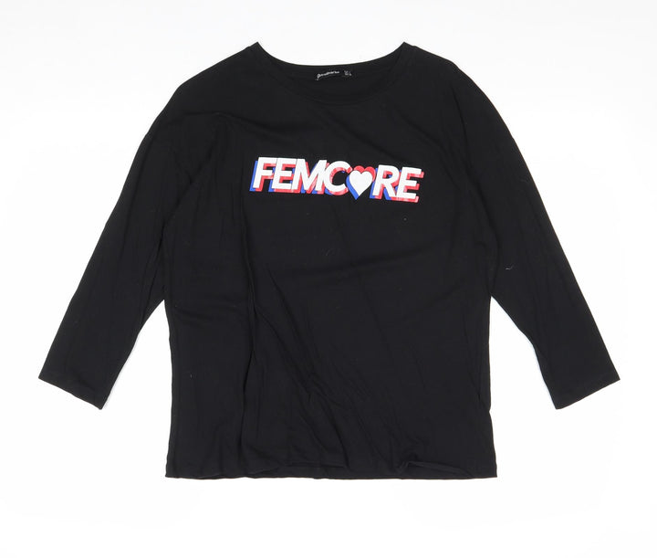 Stradivarius Womens Black 100% Cotton Basic T-Shirt Size L Round Neck - FemCore