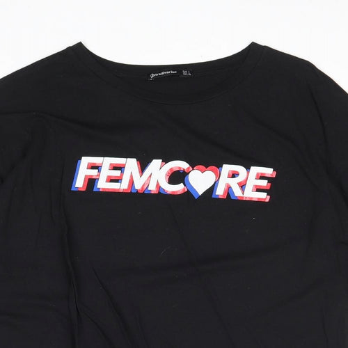 Stradivarius Womens Black 100% Cotton Basic T-Shirt Size L Round Neck - FemCore