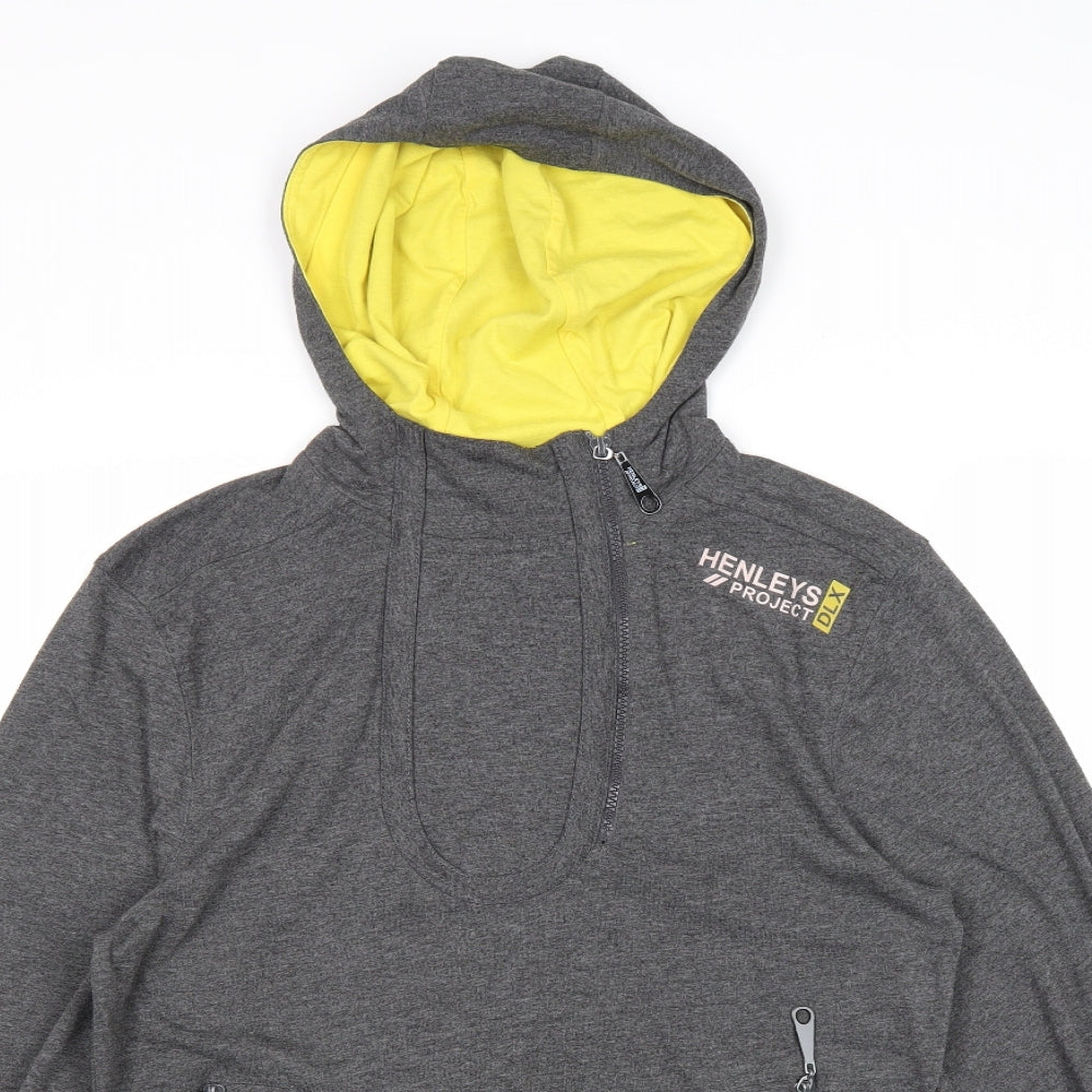 Henleys Mens Grey Cotton Pullover Hoodie Size S
