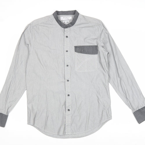 Henleys Mens Grey Cotton Button-Up Size M Round Neck Button