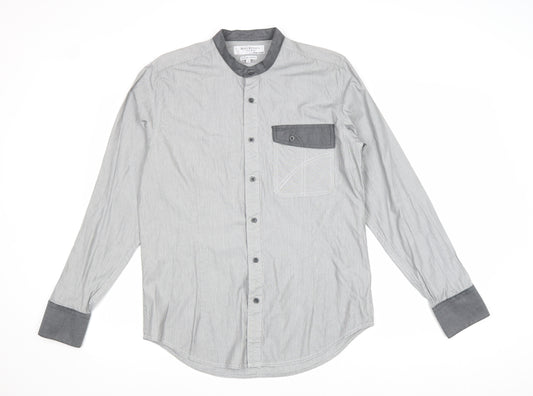 Henleys Mens Grey Cotton Button-Up Size M Round Neck Button