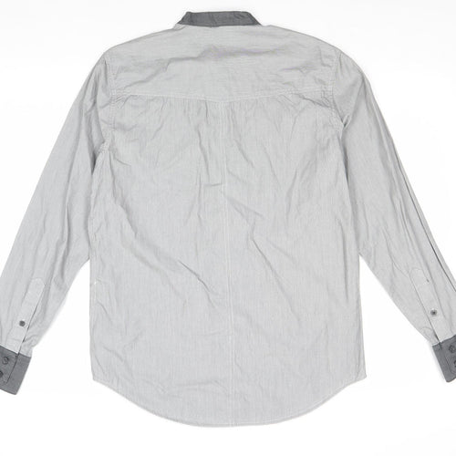 Henleys Mens Grey Cotton Button-Up Size M Round Neck Button