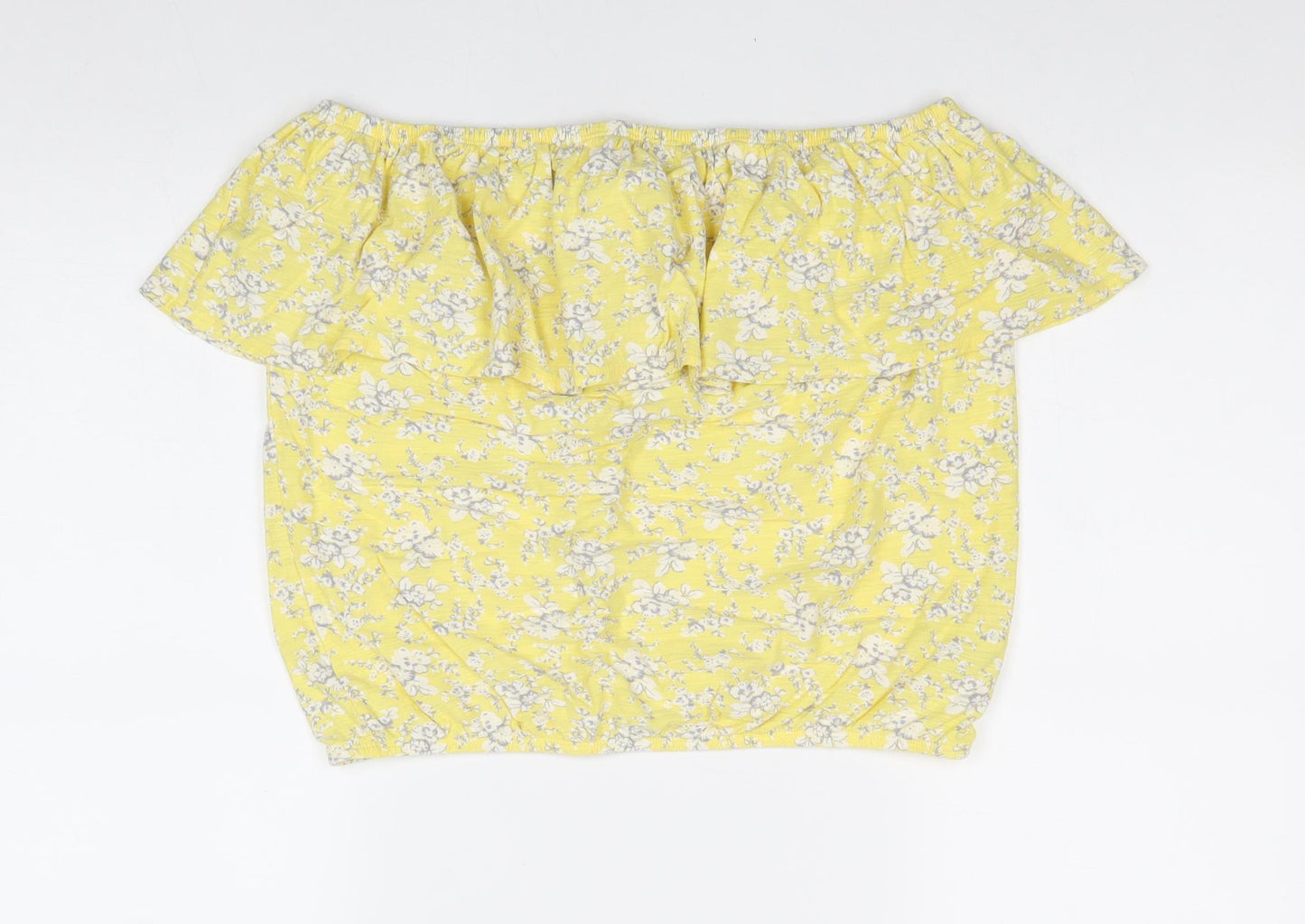 NEXT Womens Yellow Floral 100% Cotton Basic Blouse Size 14 Off the Shoulder