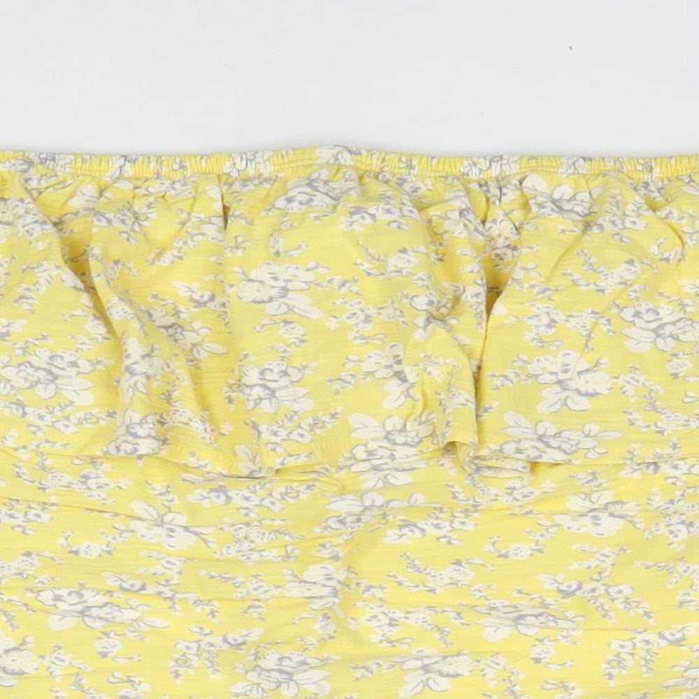NEXT Womens Yellow Floral 100% Cotton Basic Blouse Size 14 Off the Shoulder