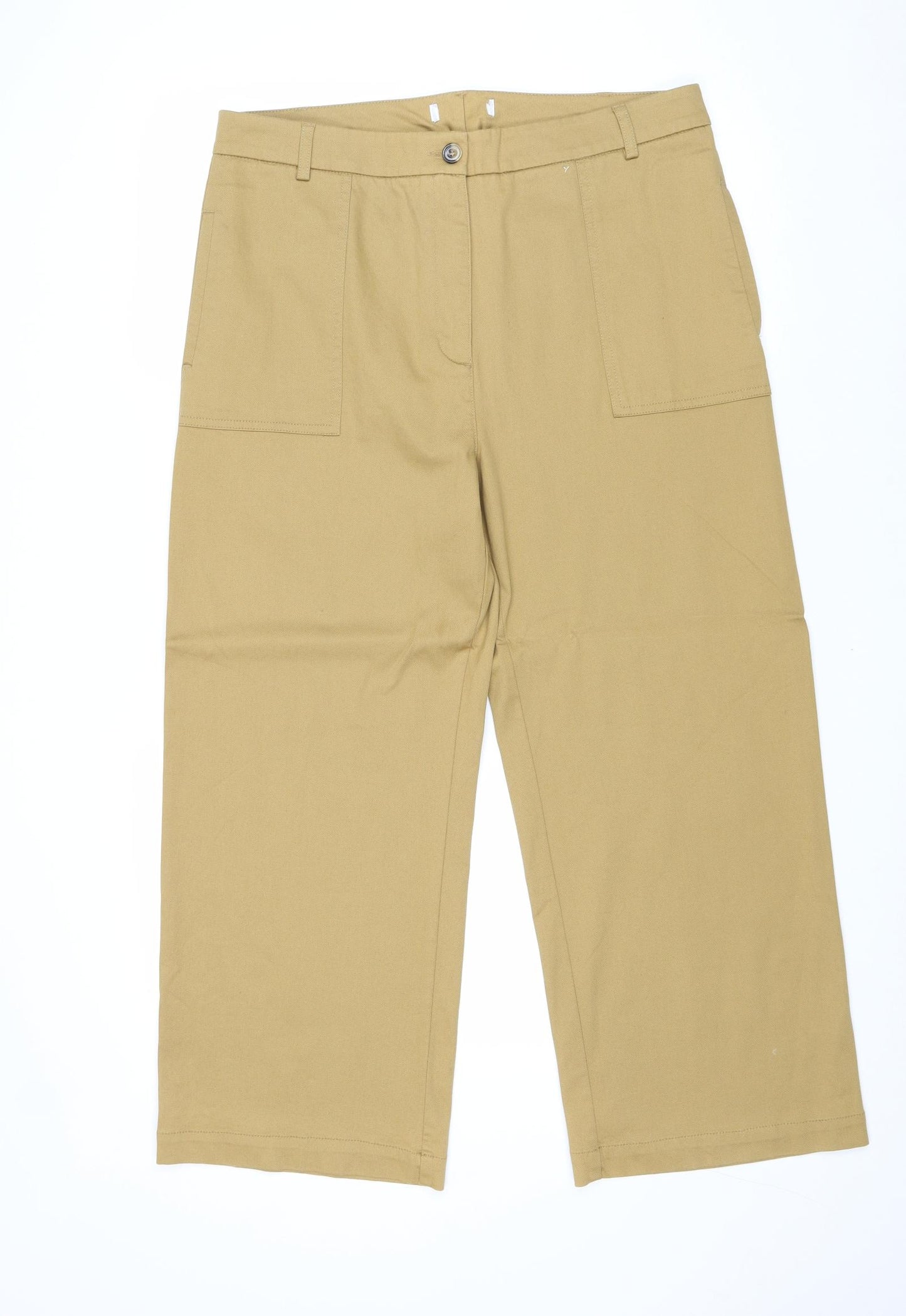 Marks and Spencer Womens Brown Cotton Trousers Size 16 Regular Zip