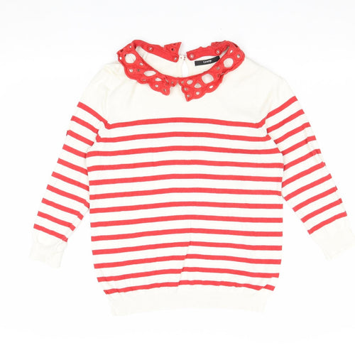 George Womens Red Collared Striped 100% Cotton Pullover Jumper Size 12
