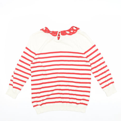 George Womens Red Collared Striped 100% Cotton Pullover Jumper Size 12
