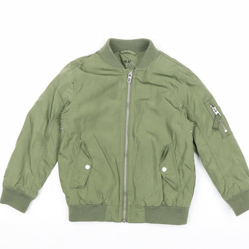 H&M Boys Green Bomber Jacket Jacket Size 6 Years Zip