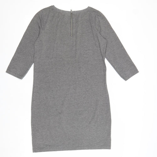 Vera Moda Womens Grey Cotton Shift Size XS Round Neck Zip