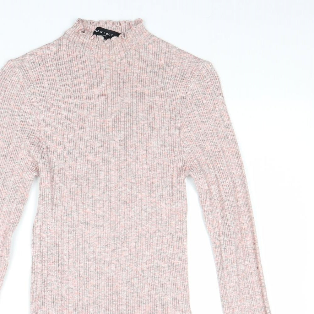 New Look Womens Pink Mock Neck Viscose Pullover Jumper Size 10 - Ribbed