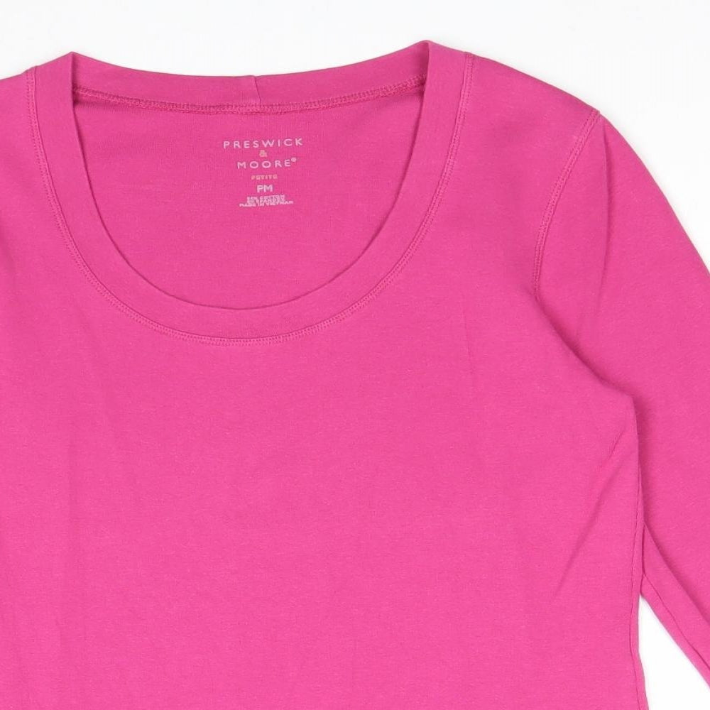 Preswick & Moore Womens Pink Cotton Basic T-Shirt Size M Scoop Neck
