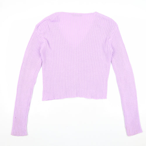 PRETTYLITTLETHING Womens Purple V-Neck Acrylic Cardigan Jumper Size L - Ribbed