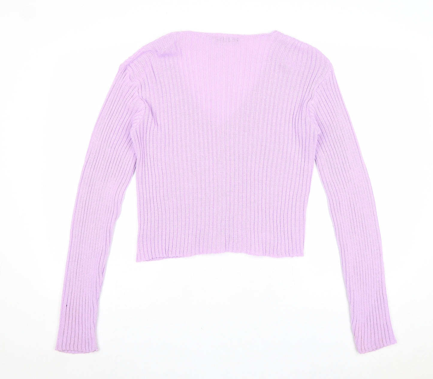 PRETTYLITTLETHING Womens Purple V-Neck Acrylic Cardigan Jumper Size L - Ribbed