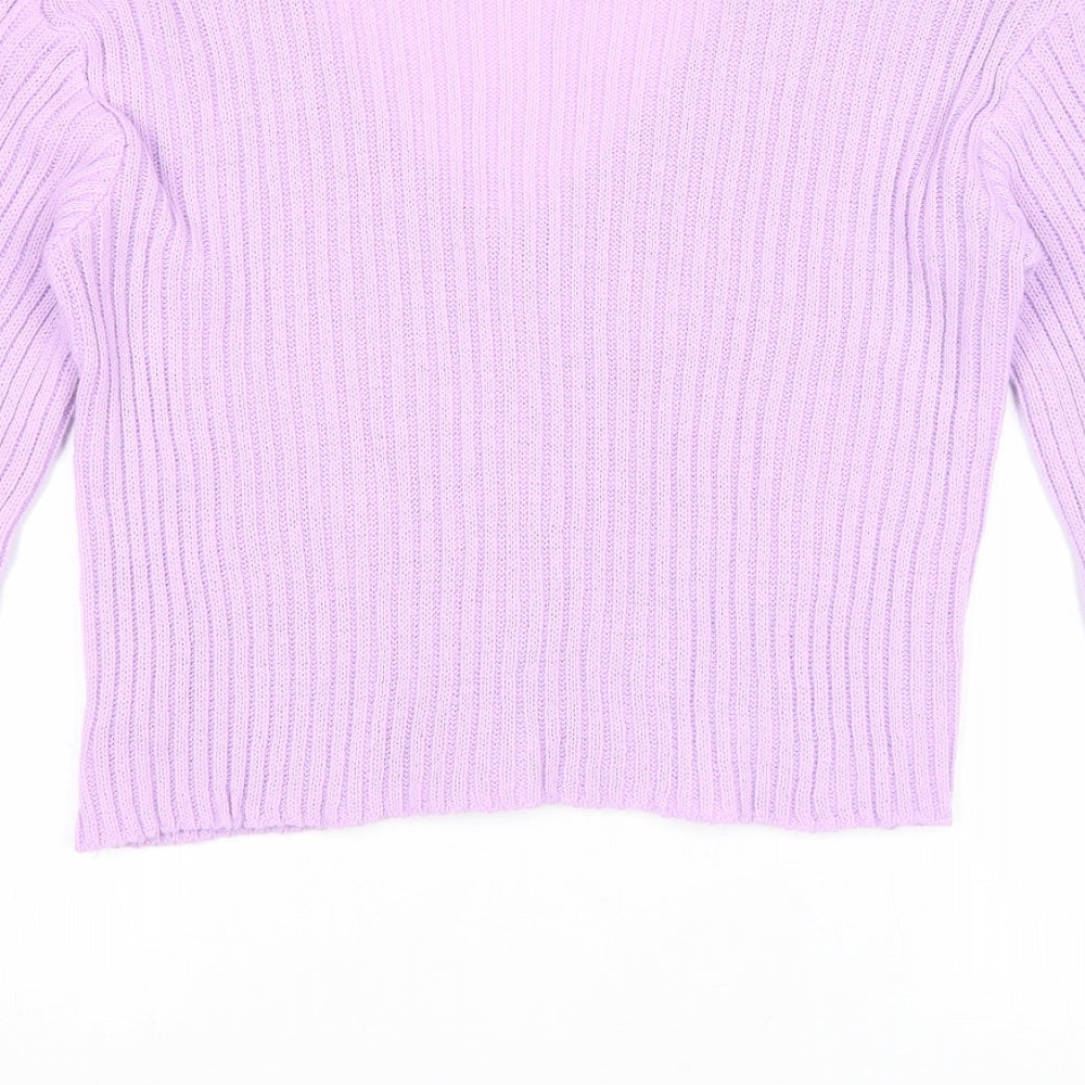PRETTYLITTLETHING Womens Purple V-Neck Acrylic Cardigan Jumper Size L - Ribbed