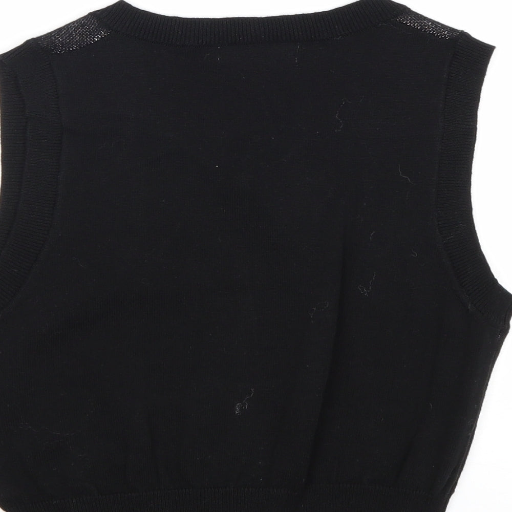 SheIn Girls Black V-Neck Argyle/Diamond Polyacrylate Fibre Vest Jumper Size 11-12 Years Pullover