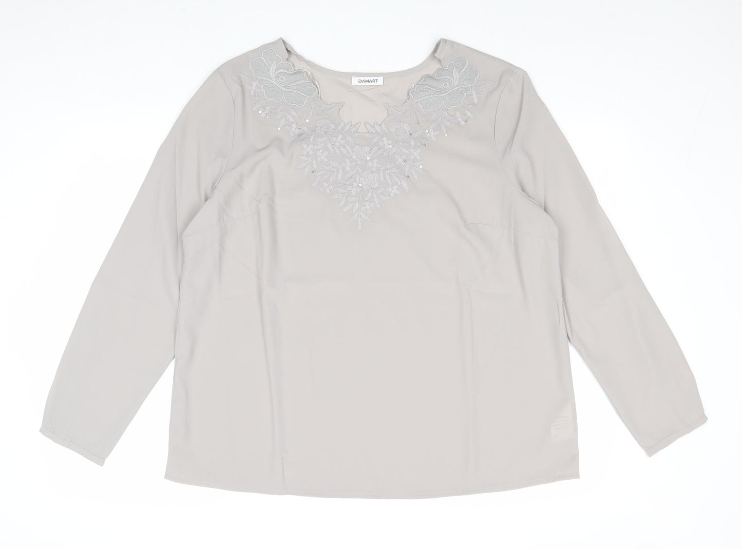 Damart Womens Grey Polyester Basic T-Shirt Size 20 V-Neck