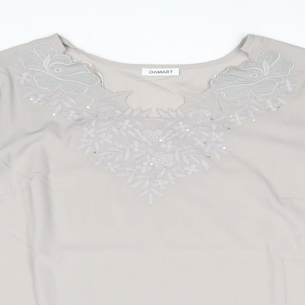 Damart Womens Grey Polyester Basic T-Shirt Size 20 V-Neck