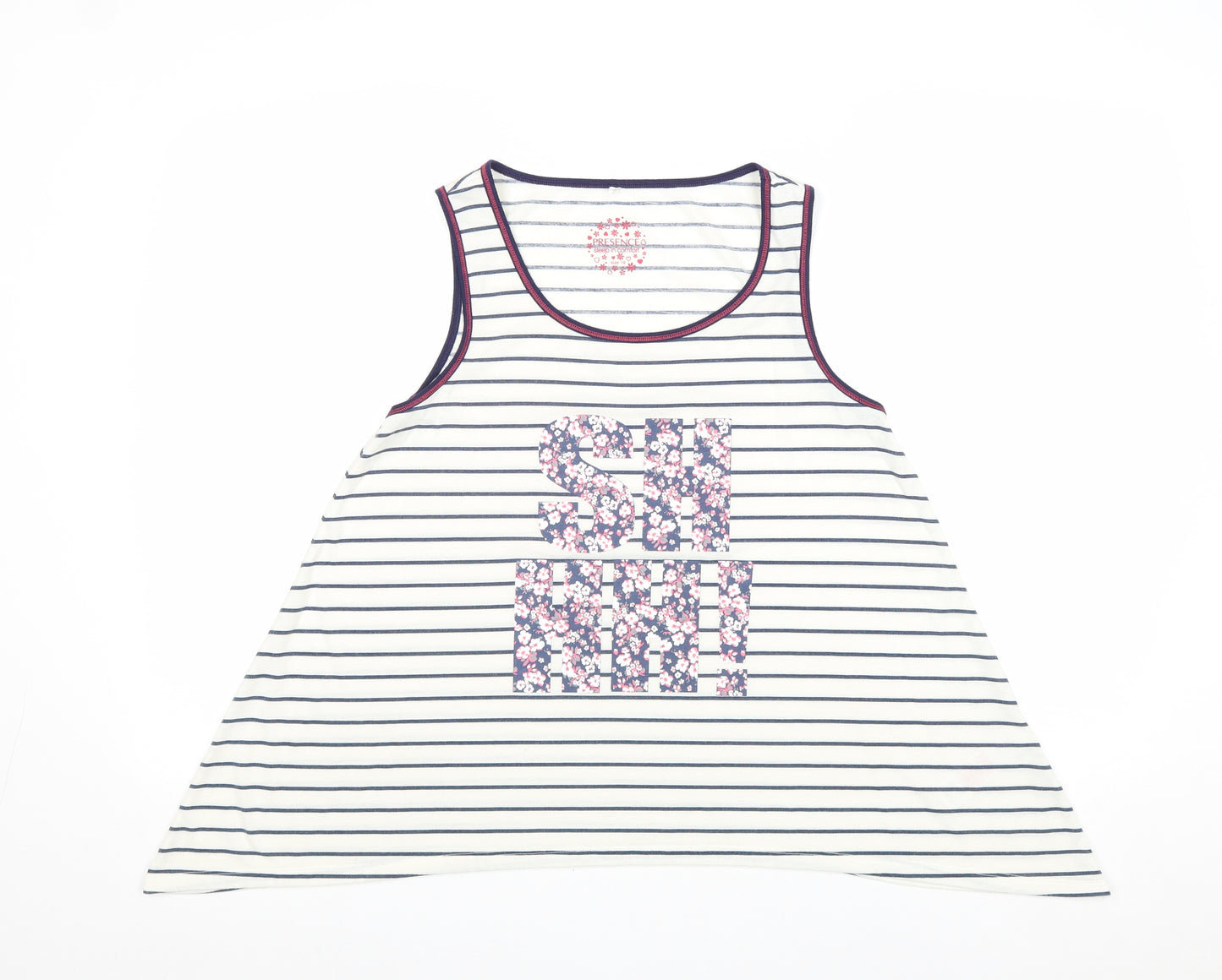 Debenhams Womens Ivory Striped Polyester Basic Tank Size 14 Round Neck - SHHH!