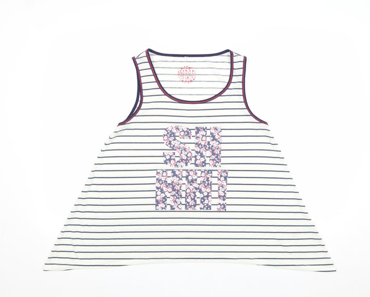 Debenhams Womens Ivory Striped Polyester Basic Tank Size 14 Round Neck - SHHH!