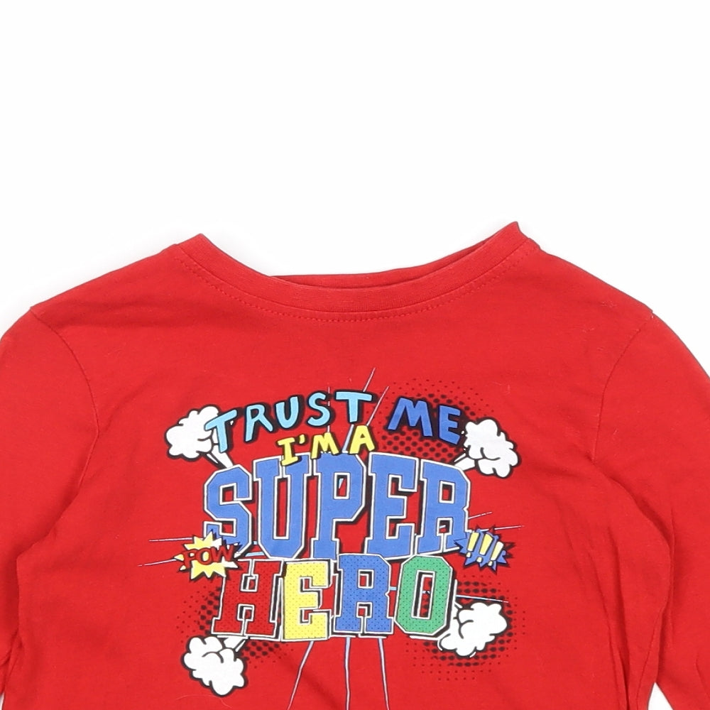 Primark Boys Red 100% Cotton Pullover T-Shirt Size 3-4 Years Round Neck Pullover - Super Hero