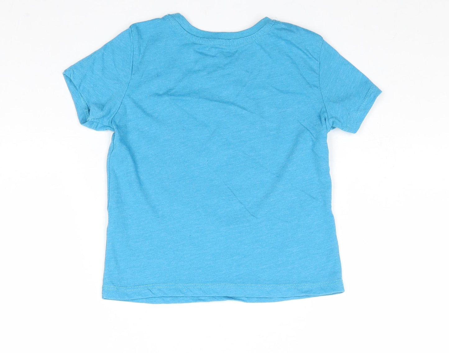 Primark Boys Blue Cotton Basic T-Shirt Size 2-3 Years Crew Neck Pullover - Pineapple