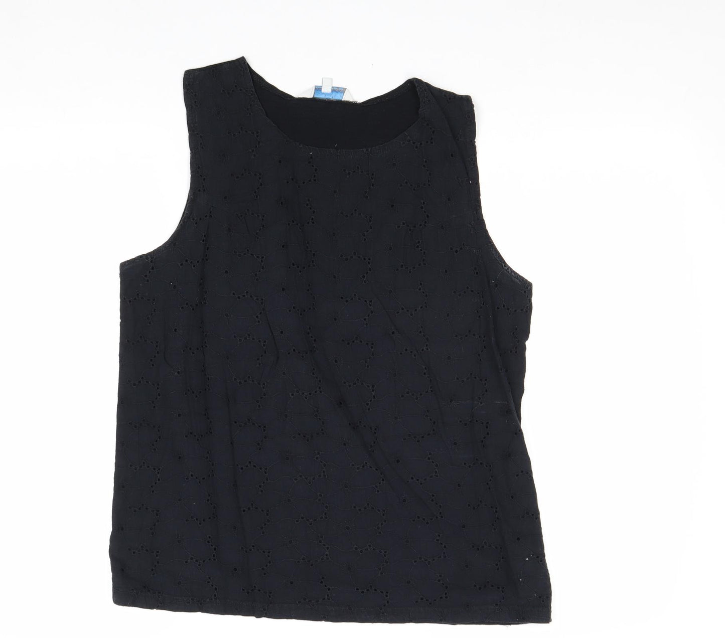 Peacocks Womens Black Floral 100% Cotton Basic Tank Size 16 Round Neck
