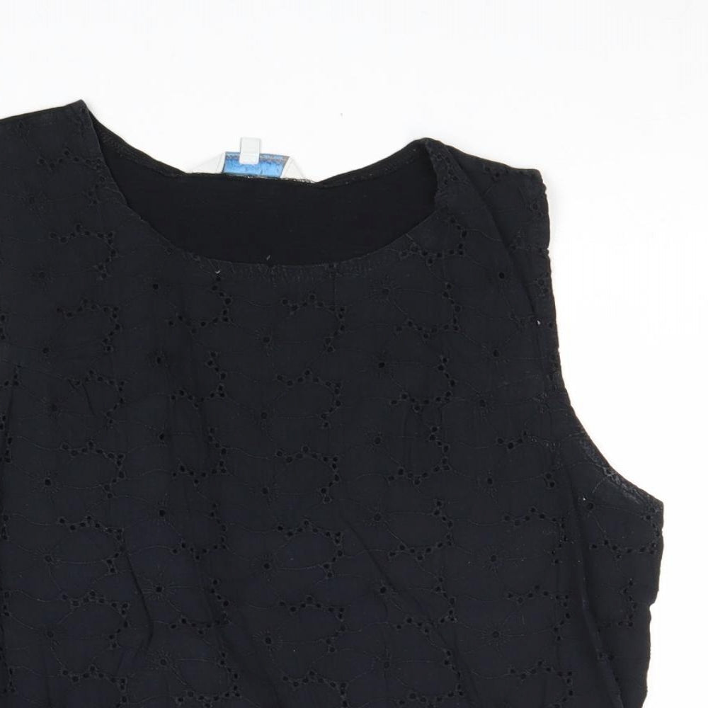 Peacocks Womens Black Floral 100% Cotton Basic Tank Size 16 Round Neck