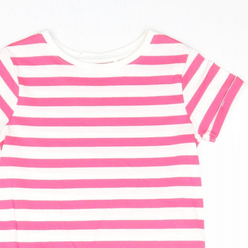 NEXT Girls Pink Striped 100% Cotton Basic T-Shirt Size 7 Years Round Neck Pullover