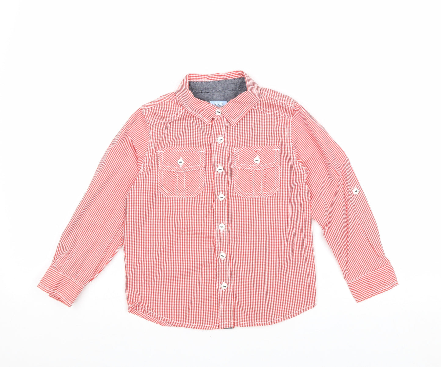 F&F Boys Red Check 100% Cotton Basic Button-Up Size 4-5 Years Collared Button